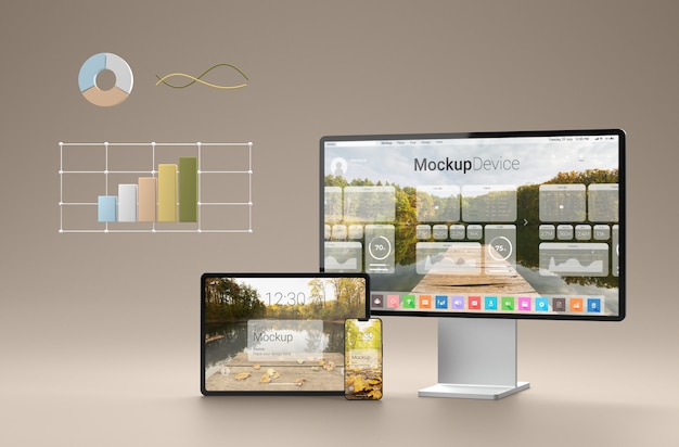 PSD mockup di rendering geometrico dei dispositivi