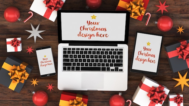 Devices mockup with Christmas decorations