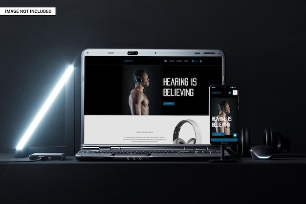 Devices screens black scene mockup