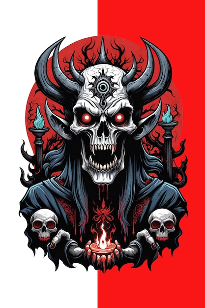 PSD devil skull with horns illustration design