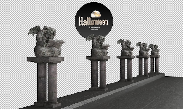 PSD devil statues demon statues beside of walkway halloween decorative statues