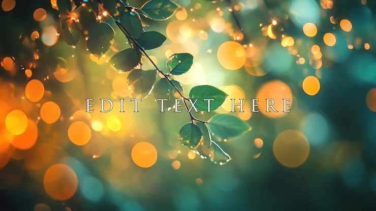 PSD dewy green leaves on branch bokeh background