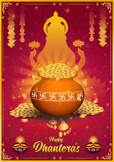 Dhanteras Z Maa Lakshmi Stopy Błogosławieństwo Z Bogactwem