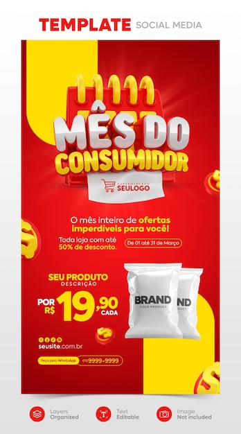 PSD dia do consumidor brazilian offer social media post tempate