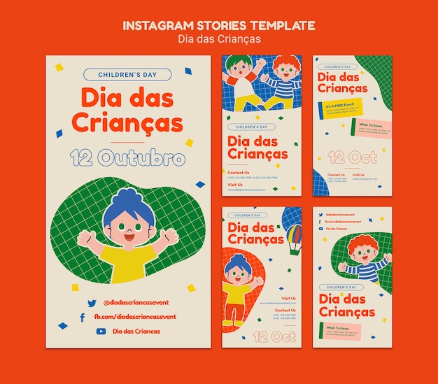 PSD dia das criancas celebration instagram stories collection