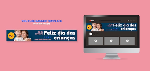 Dia das criancas celebration youtube banner template