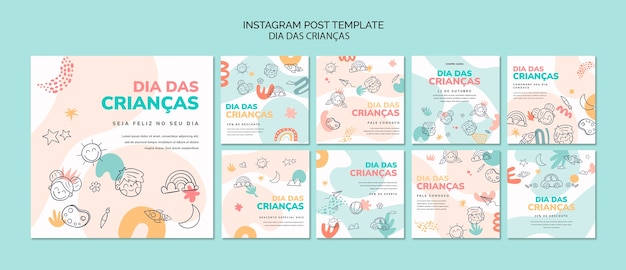 Dia das criancas kolekcja postów na instagramie z rysunkami