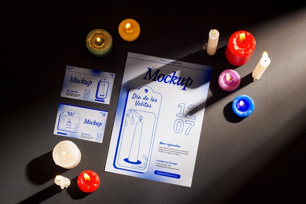 PSD dia de las velitas business card mockup