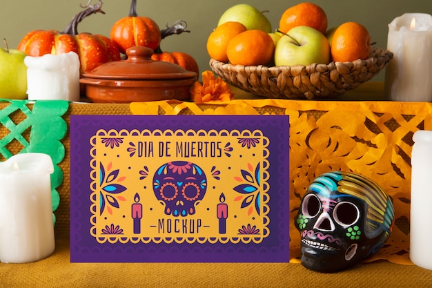 PSD dia de muertos altar mockup design