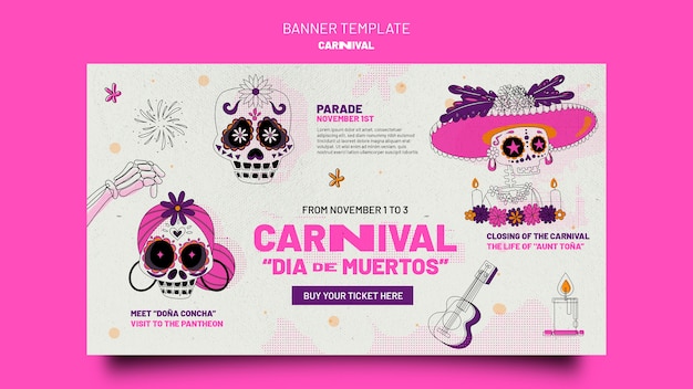 Modello di banner di carnevale dia de muertos