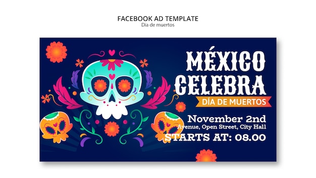 Dia de muertos celebration facebook template