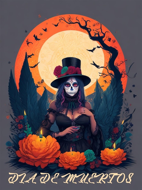 Design del modello del poster della celebrazione del dia de muertos design dello sfondo del giorno dei morti in stile messicano