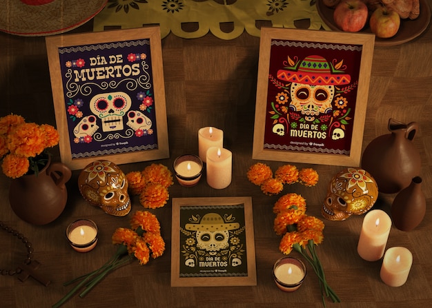 Dia de muertos diversity mock-ups with candles