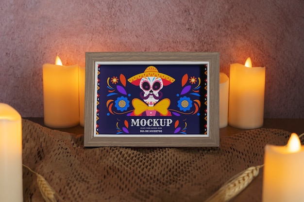 PSD mockup della cornice di dia de muertos