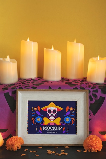 PSD mockup della cornice di dia de muertos