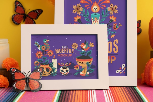 PSD mockup della cornice di dia de muertos