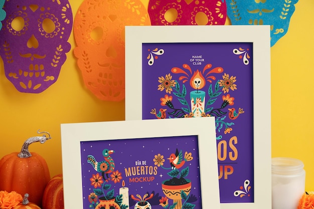 PSD mockup della cornice di dia de muertos