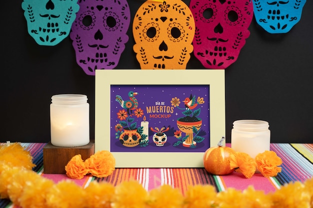 PSD mockup della cornice di dia de muertos