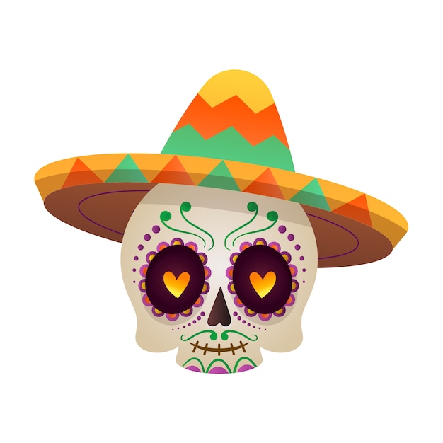 PSD illustrazione di dia de muertos con teschio e cappello