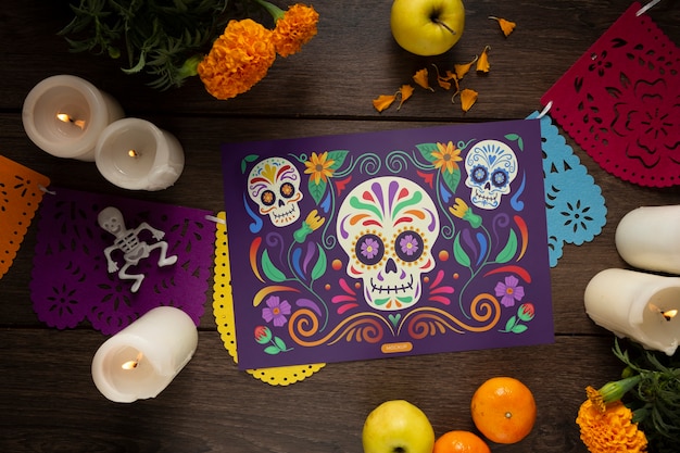 PSD mockup di celebrazione del dia de muertos messico