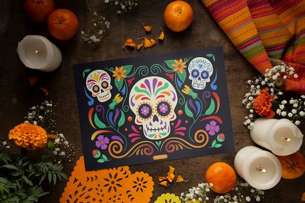 Mockup di celebrazione del dia de muertos messico