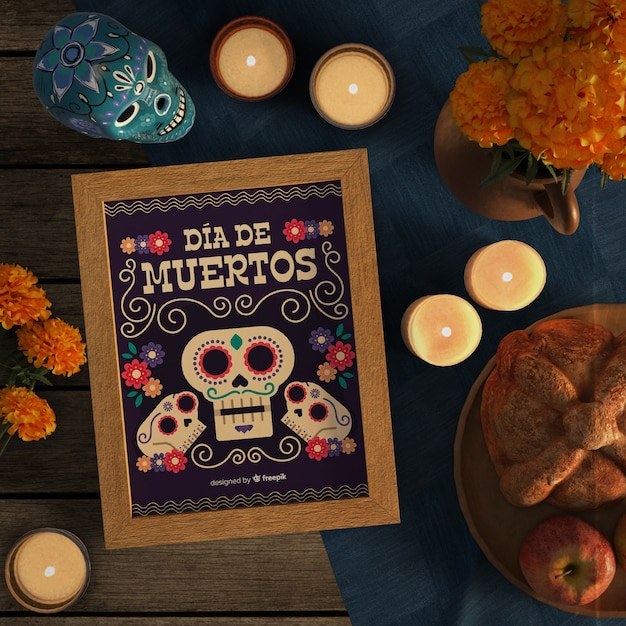 Dia de muertos mock-up circondato da candele