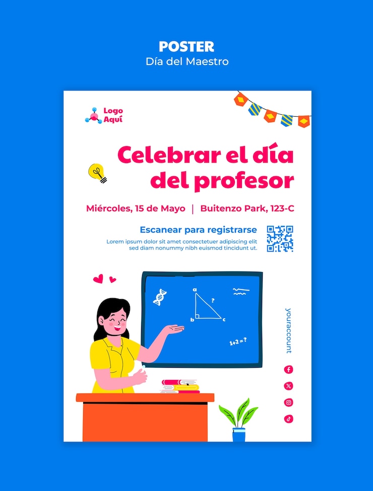 PSD día del maestro celebration  poster template