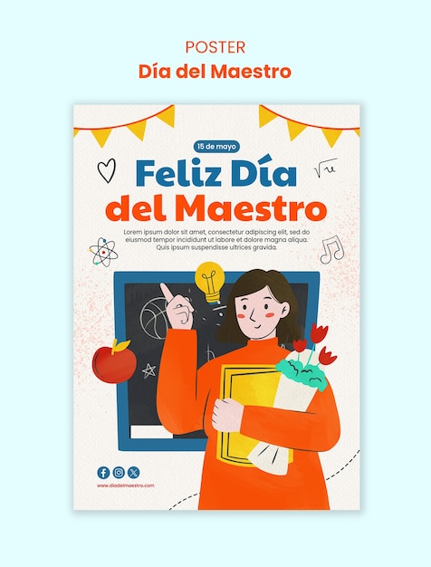 PSD modello di poster per la celebrazione del día del maestro