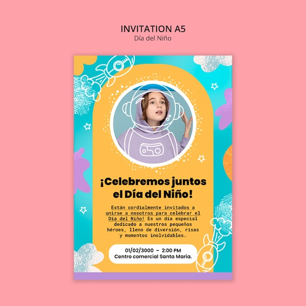 PSD dia del nino celebration invitation template