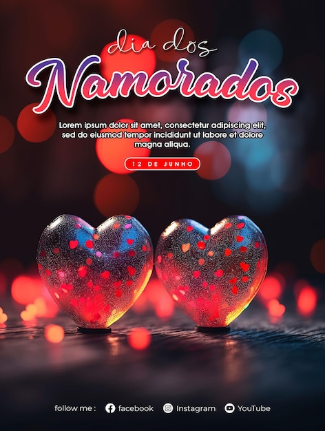 Dia dos namorados poster template with love background