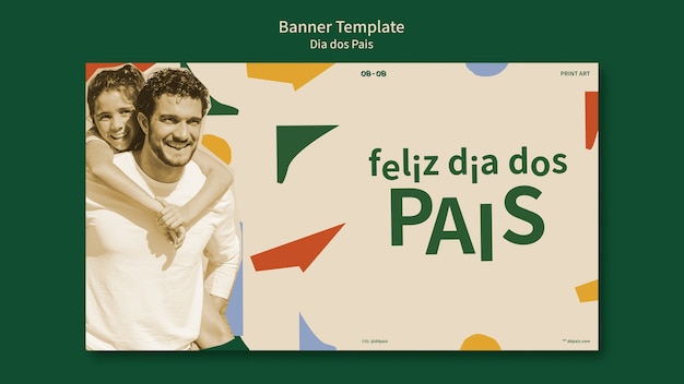 PSD dia dos pais horizontal banner template with abstract shapes design