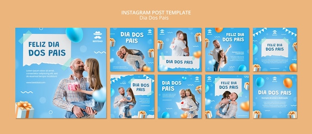 PSD dia dos pais instagram kolekcja postów z balonami i sercami