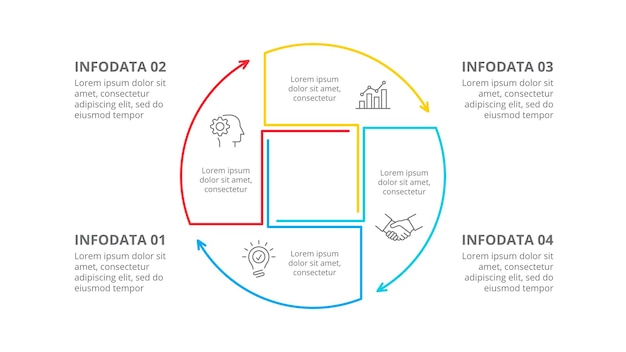 Diagram van dunne lijnen met een vierkant binnen Infographic met 4 optiestappen of processen