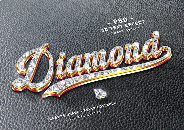 Diamond 3d pink golden text effect