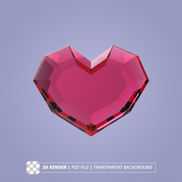 Diamond heart 3d render isolated images