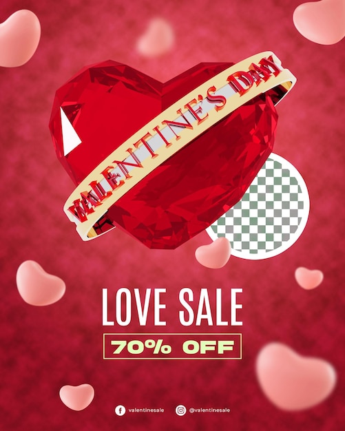 PSD diamond heart valentines day sale poster