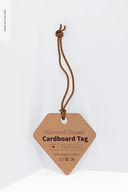 PSD diamond shaped cardboard tag mockup, leaned