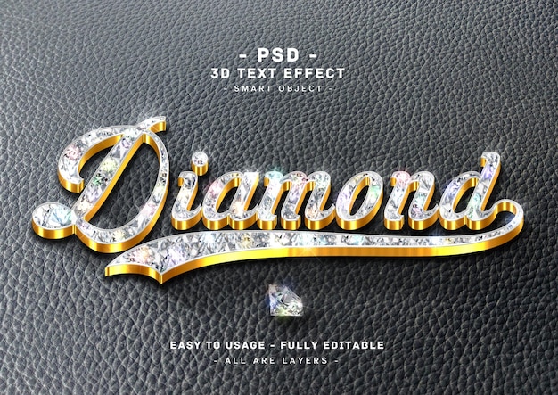 Diamond text effect 3d golden style