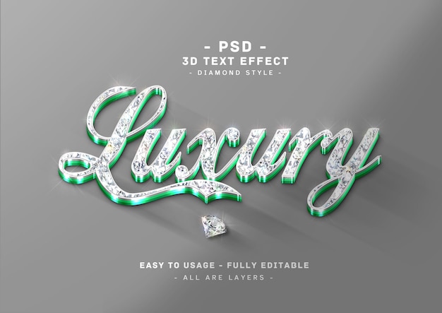 PSD diamond text effect 3d green style