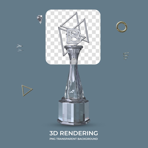 PSD diamond trophy met letter b 3d render transparante achtergrond