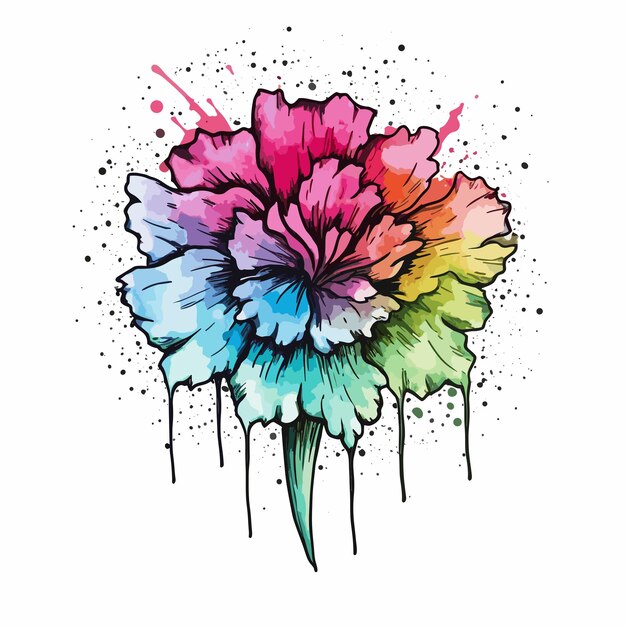 PSD dianthus watercolor tshirt design graphic illustration watercolor png psd