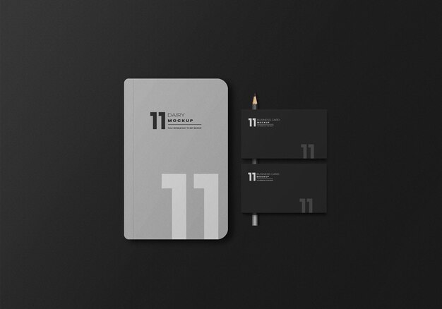 Diary and business card mockup