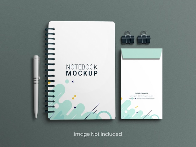 Diary With Envelope Mockup