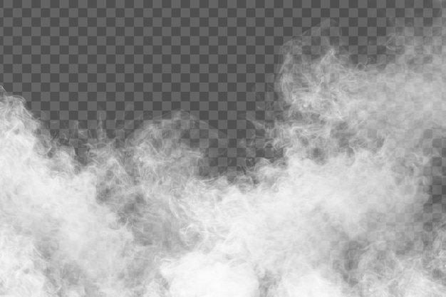 Dichte witte doorzichtige rook op een doorzichtige achtergrond met realistische details