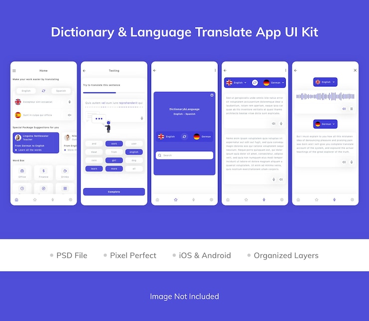 PSD dictionary language translate app ui kit