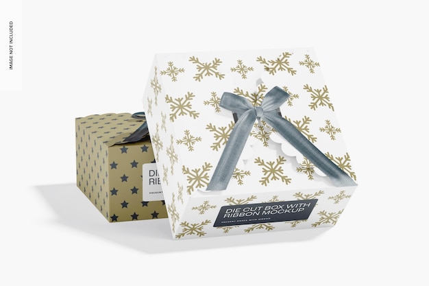 Die cut boxes with ribbon mockup, leaned