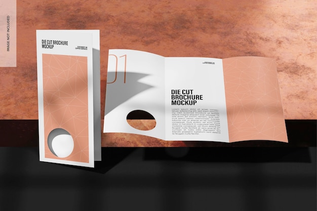 Die cut brochures mockup, opened and closed