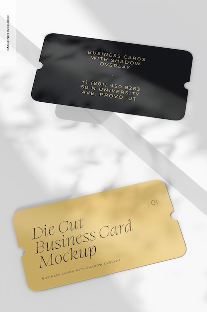 PSD die cut business cards with shadow overlay mockup