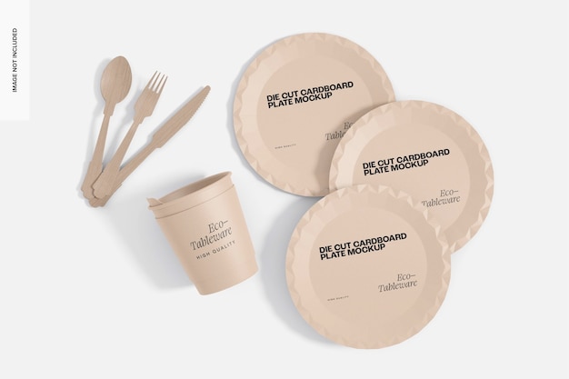 die cut cardboard plates mockup, top view