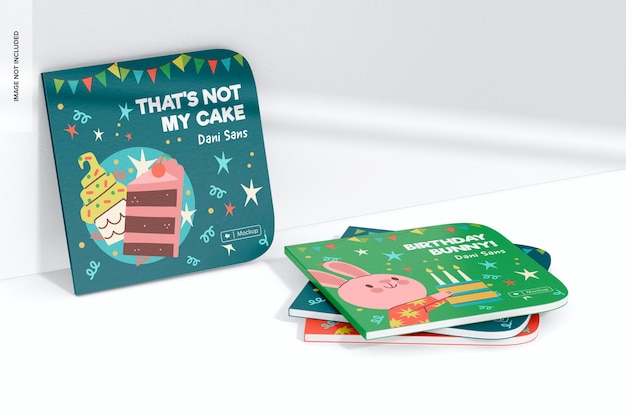 Die Cut Children Book Mockup, Leaned